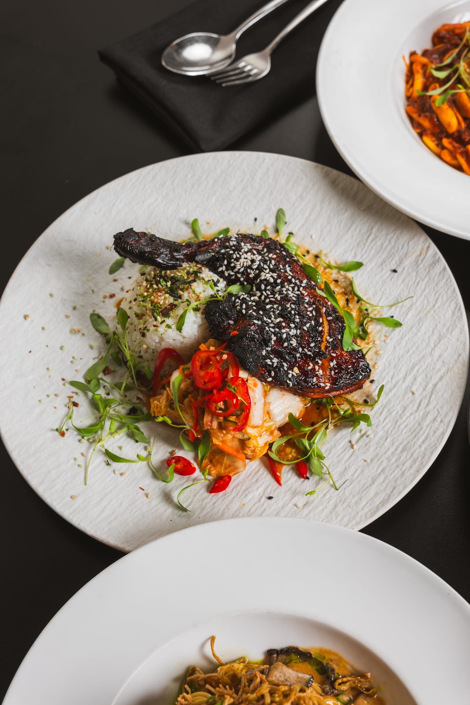 Whole roasted fish with herbs and steamed rice